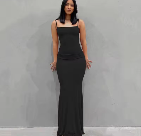 Satin Slip Strapless Maxi Dress Women Square Neck Backless Bodycon Elegant Party Y2K Summer