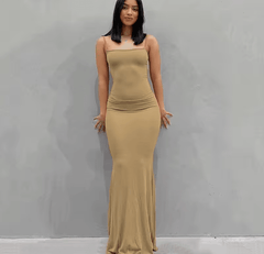 Satin Slip Strapless Maxi Dress Women Square Neck Backless Bodycon Elegant Party Y2K Summer