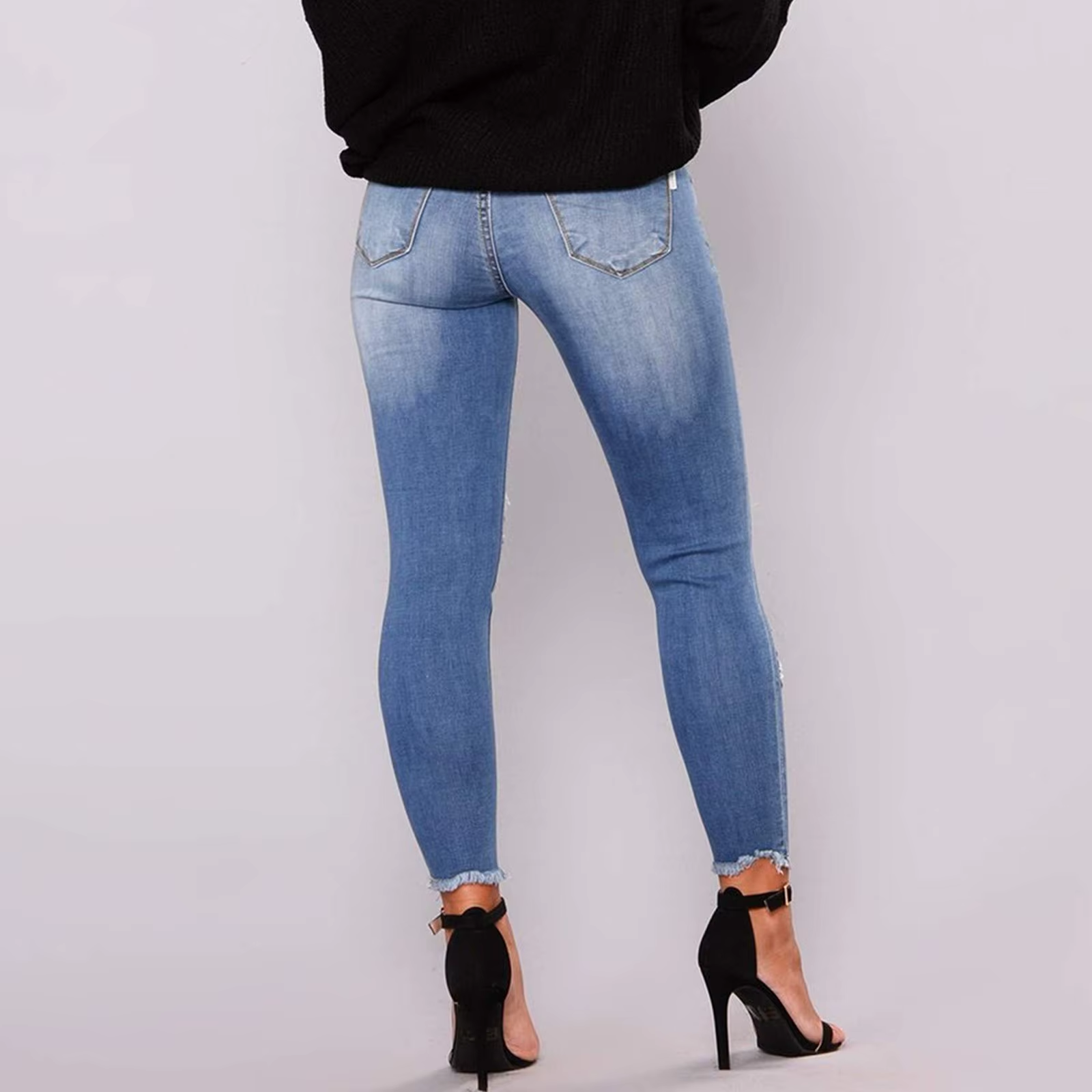 ModStreet Stylish Light Blue Ripped Distressed Jeans Slim/Tight Fit Stretch Material