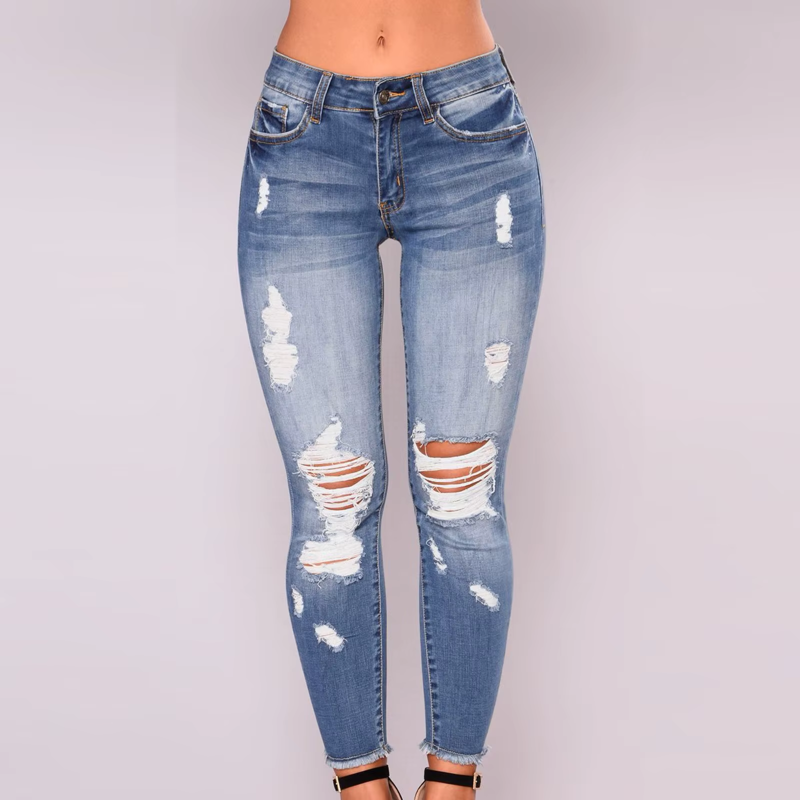 ModStreet Stylish Light Blue Ripped Distressed Jeans Slim/Tight Fit Stretch Material