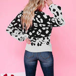 Pink Leopard Sweater Pullover Women's Pink Colorblock Sweater Gift for Her