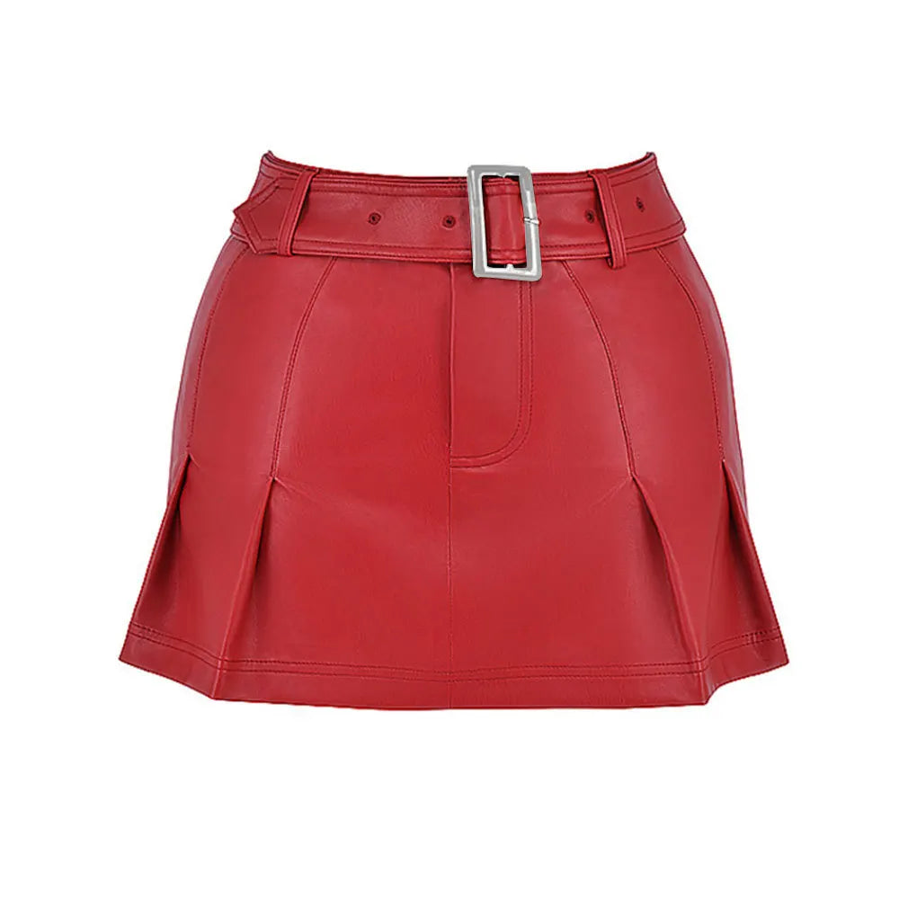 Red Faux Leather Sexy Mini Skirt Pencil Skirt Party PU Latex Fabric Fashion Zipper Bright Sexy Clubwear Skirt