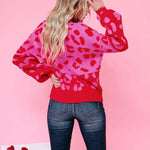 Pink Leopard Sweater Pullover Women's Pink Colorblock Sweater Gift for Her