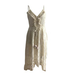 Bohemian Lace Long Summer Dress Solid Color Deep V-Neck Sleeveless Beachwear High Waist A-Line Wild Sling Dress