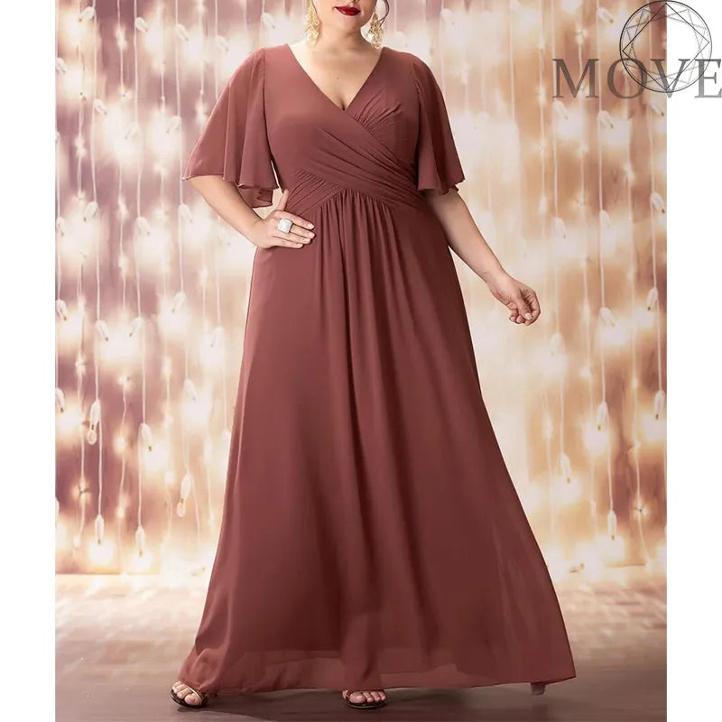 Plus Size Evening Maxi Dresses Wedding Party V-Neck Formal Dress For Women