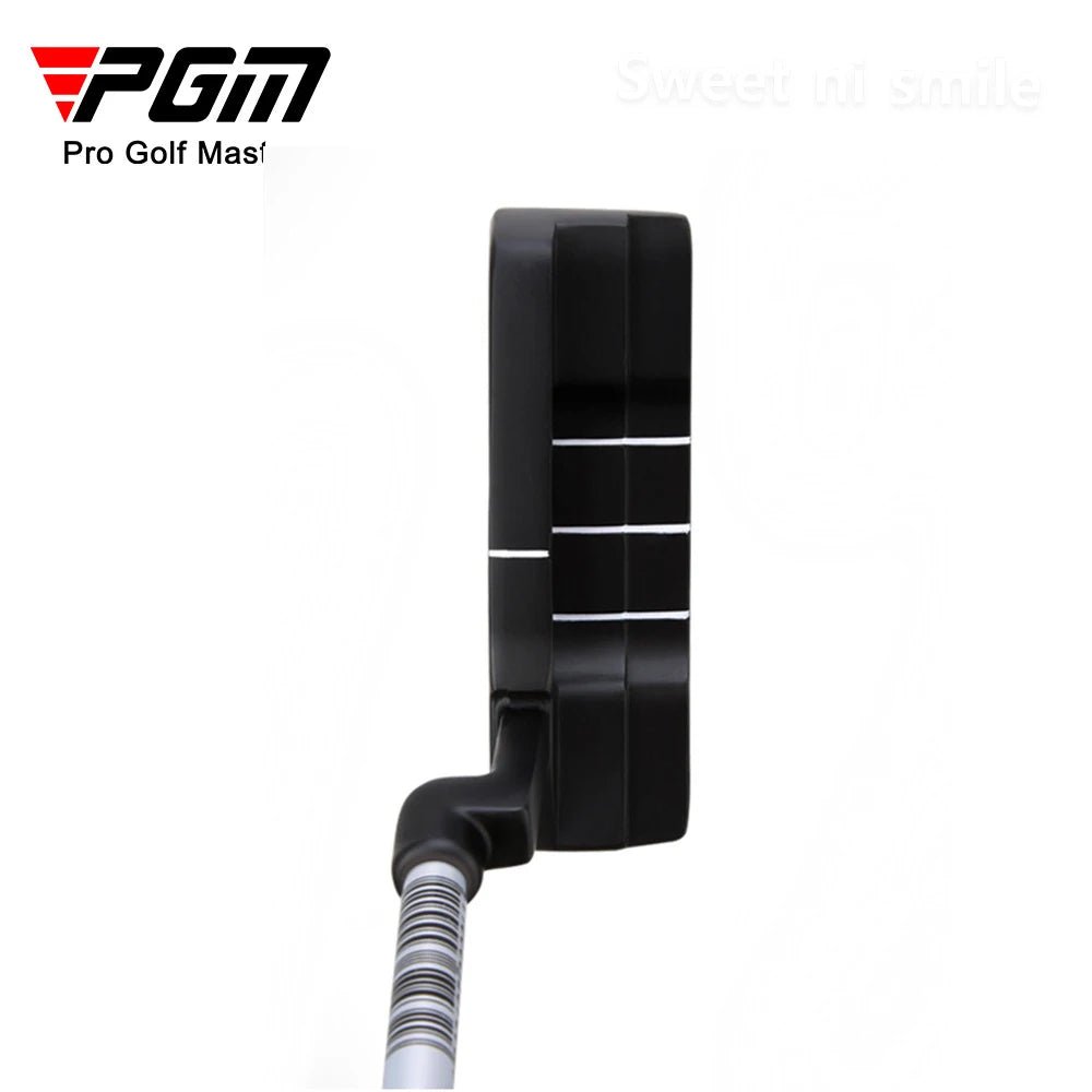 Black golf putter head with white shaft on a white background, featuring Pro Golf Masters logo.