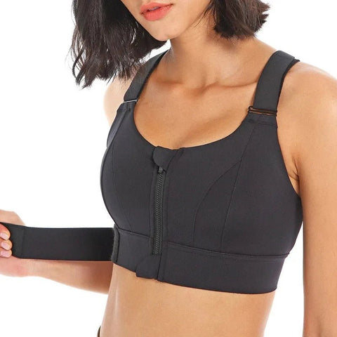 Sports Bra Women Plus Size Crop Top Adjustable Lifting Yoga Vest Front Zipper Straps Gym Fitness