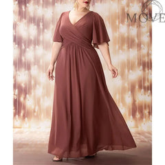 Plus Size Evening Maxi Dresses Wedding Party V-Neck Formal Dress For Women