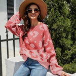 Pink Leopard Sweater Pullover Women's Pink Colorblock Sweater Gift for Her