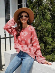 Pink Leopard Sweater Pullover Women's Pink Colorblock Sweater Gift for Her