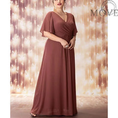 Plus Size Evening Maxi Dresses Wedding Party V-Neck Formal Dress For Women