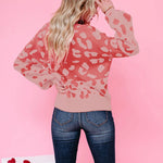 Pink Leopard Sweater Pullover Women's Pink Colorblock Sweater Gift for Her