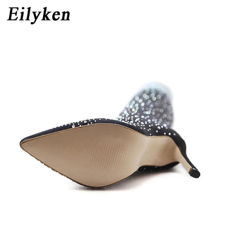 Sock Boots Women Crystal Rhinestone Stretch Fabric High Heel Over-The-Knee Pointed Toe Fashion Shoes