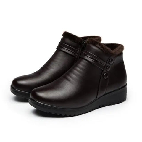 Ankle Boots Women Faux Leather Plush Wedge Warm Lining Winter Casual Cold Weather Fashion Shoes