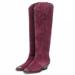 Women's Western Cowboy Boots Genuine Suede Leather Knee-High Pointy Vintage Boots