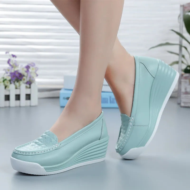 Women's Genuine Leather Wedge Shoes Platform Wedges Casual Shoes