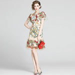 Women's New Boutique Fashion Summer Dress Flare Sleeve Floral Embroidery Elegant Mesh Hollow Out Mini Dresses Vestidos