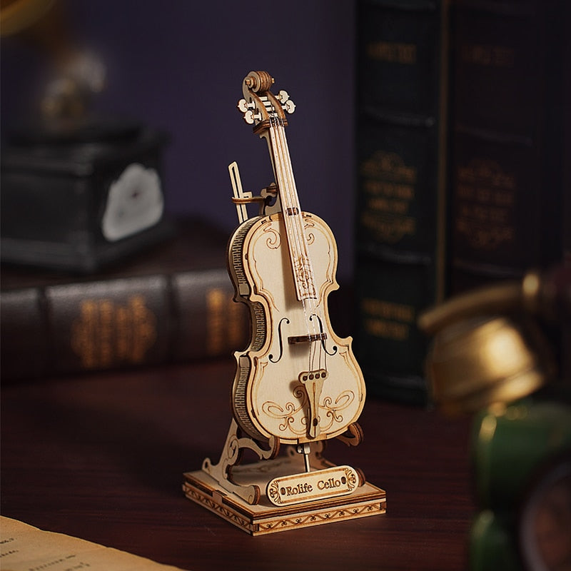 Wooden Craft Kits for Kids 3D Musical Instrument Wooden Puzzle Game Assembly Saxophone Drum 4 Kinds DIY Kit Accordion Cello Toy Gifts for Children