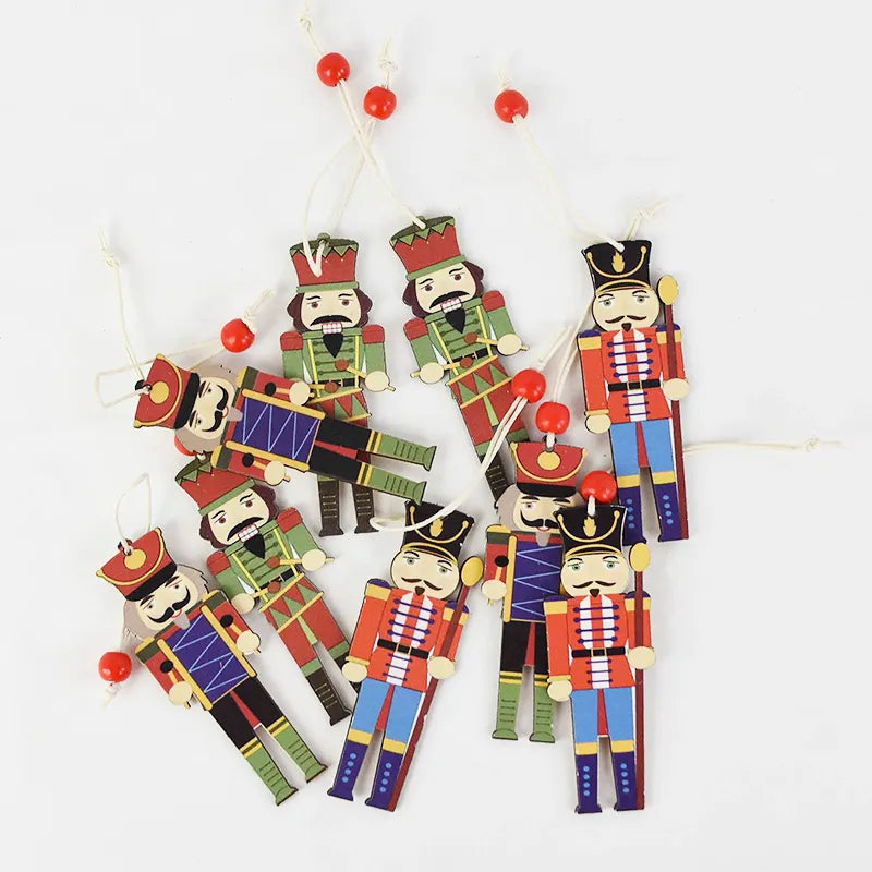 Christmas Tree Ornaments Nutcracker Soldier Hanging Ornaments Merry Christmas Tree Wood Ornaments Craft Supplies