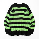 Horizontal Striped Women's Hollow Out Sweater Punk Grunge Hole Distressed Jumper