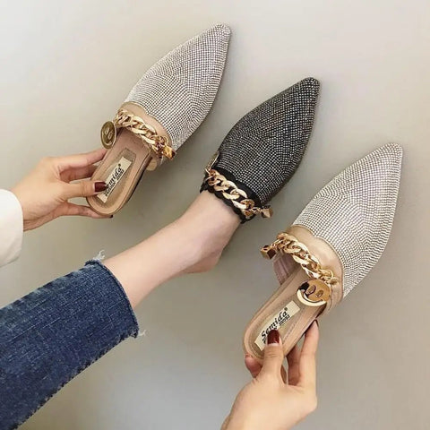 Pointed Toe Loafers Beige and black