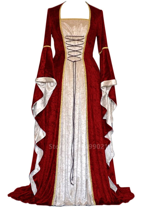 Medieval Princess Halloween Costume Women Long Dress Elegant Witch Square Collar Masquerade