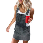 Women's Strap Mini Dress Overalls Casual Front Pockets Denim Bib Dresses in Blue, Gray and Camouflage Colors