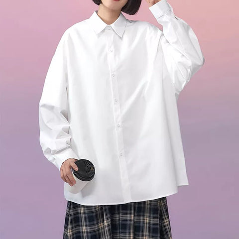 Shirt Women White Long Sleeve Turndown Collar Oversized Teen Girls Casual Everyday Fashion Top