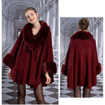 Women's Faux Fur Collar Cashmere Party Overcoat Fake Rabbit Fur Big Striped Collar Knitted Cardigan Cape