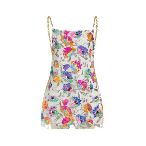 Sequin Chain Suspender Mini Dress Women V-Neck Backless A-Line Casual Summer Party Fashion