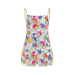 Women's Casual Sequined V-neck Backless Summer Dress Chain Suspenders A-Line Mini Dress