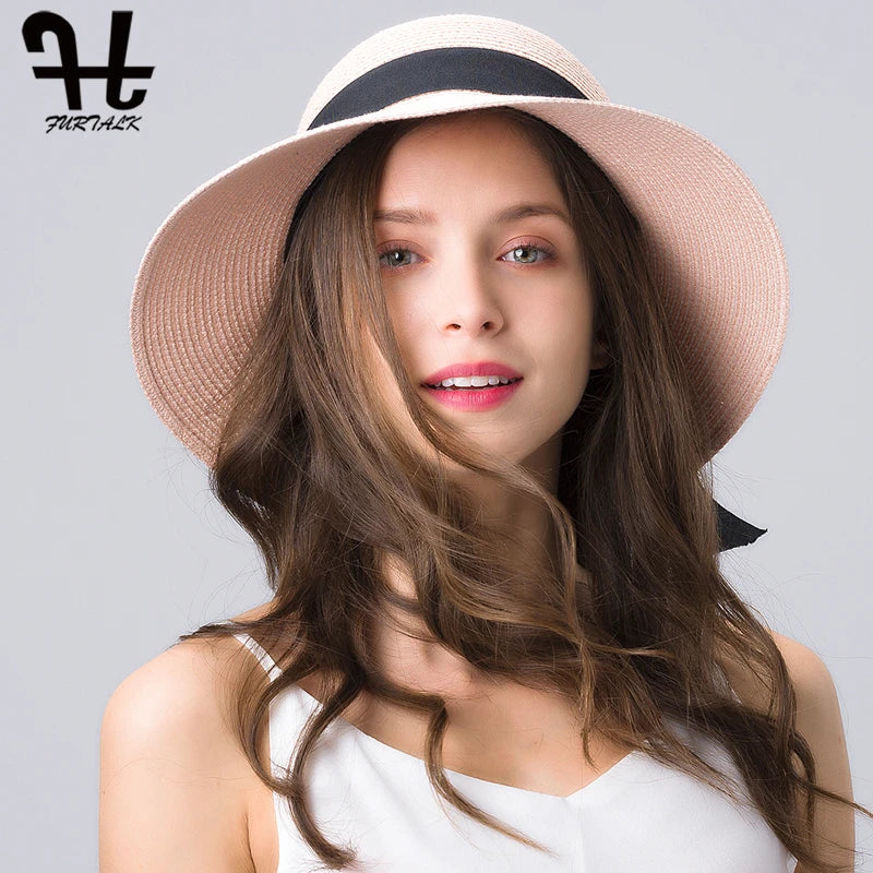 Panama Sun Hat for Women Summer Hat UV Protection Floppy Beach Straw Hat Wide Brim Travel Sun Cap