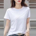 Women's O-Neck Cotton T-Shirts Short Sleeve Ribbed Tops