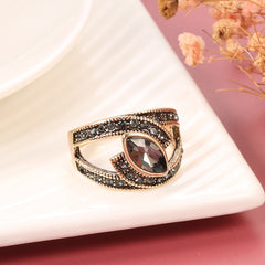 Women's Boho Vintage Style Crystal Ring Antique Gold Big Zirconia Stone Ring