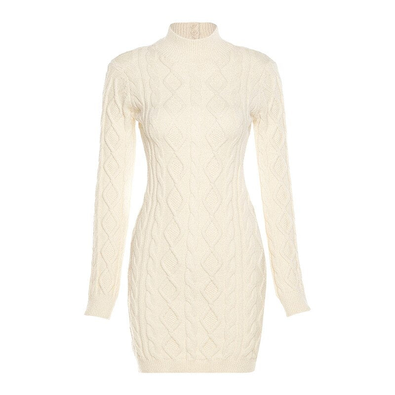 Women's Knit Mini Dress Backless Turtleneck Soft Bodycon Stretch Dress