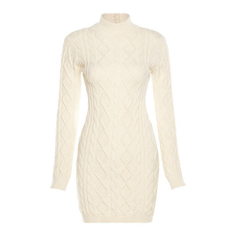 Turtleneck Backless Knit Mini Dress Women Soft Bodycon Stretch Casual Elegant Fashion Dress
