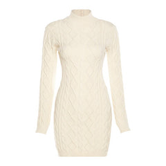 Women's Knit Mini Dress Backless Turtleneck Soft Bodycon Stretch Dress