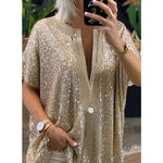 Women's Sequin Sparkly Evening Top in Loose Fit Sizes (S - 3XL) Silver or Gold Comfortable Tops