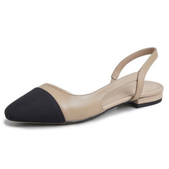 Women's Low Heel Genuine Leather Slingback Shoes Square Toe Pumps Thick Heel Shoes
