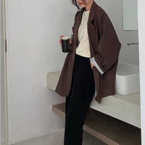 Women's Minimalist Blazer Korean Style Elegant Jacket Retro High Fashion Feminine Outerwear