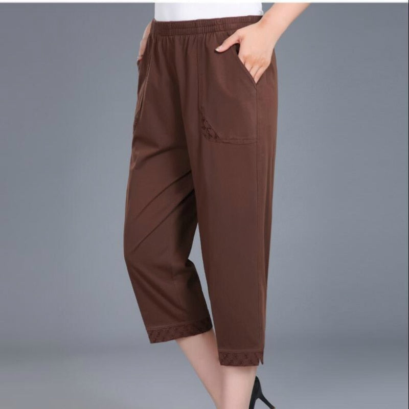 Women's Plus Size Capri Summer Pants High Waist Cropped Straight Pants with Pockets