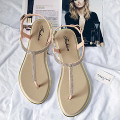 Women's Flip Flop Rhinestone Sandals Flat Shoes Comfortable Fashion Low Heel Strap Sandals