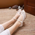 Women's Soft Embroidered Shoes Retro Ankle Strap Ladies Casual Comfortable Shoes