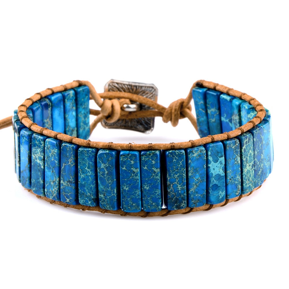 Multicolor Natural Gem Stone & Leather Adjustable Unisex Bracelets Meditation Yoga Bracelet