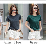 Women's O-Neck Cotton T-Shirts Short Sleeve Ribbed Tops