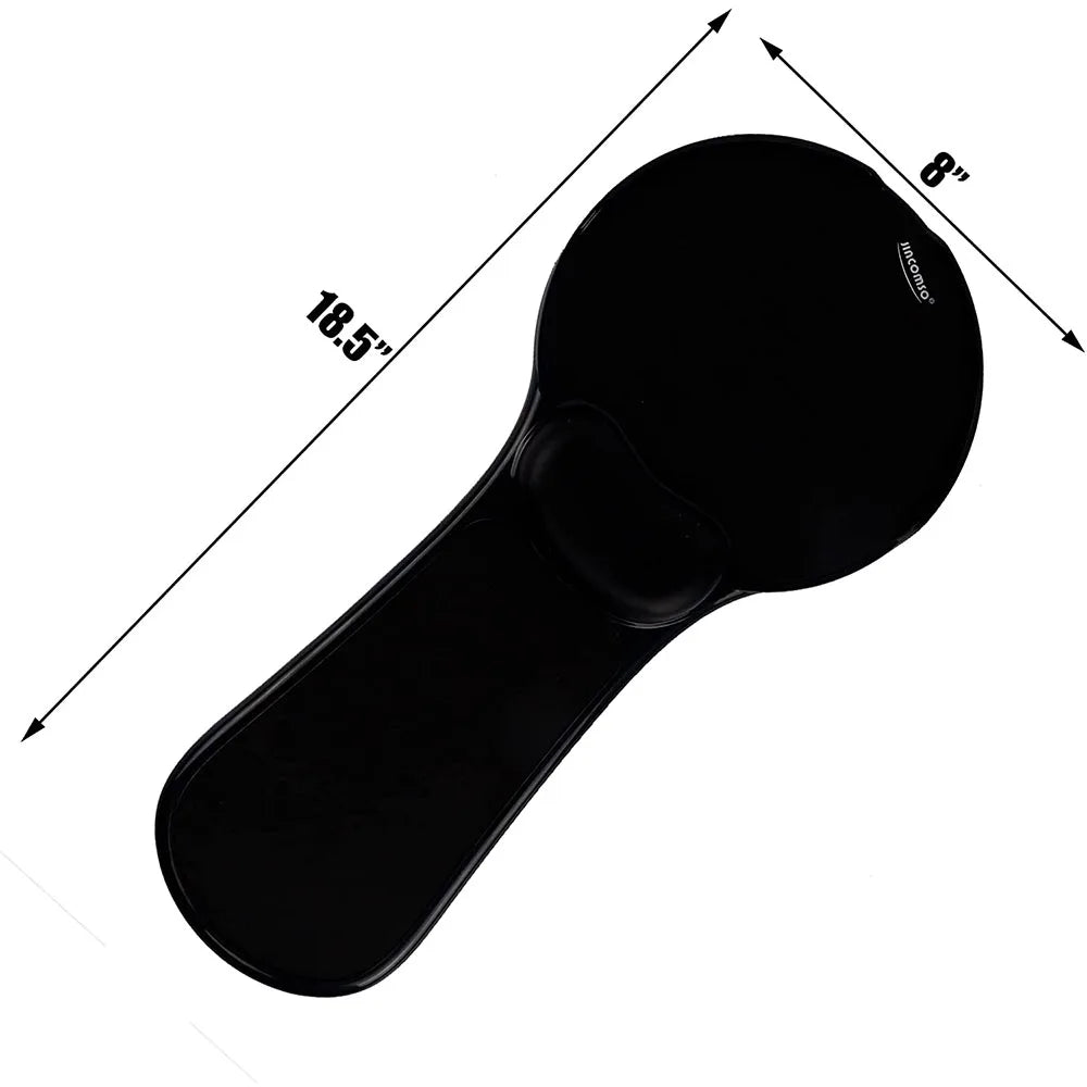 Black Computer Arm Rest  with measurements on a white background