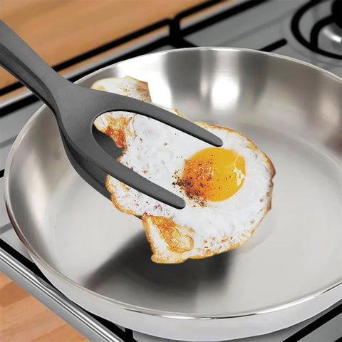 Spatula Tongs 2-in-1 Nylon Grip Flip Egg Steak Fried Pancake Turner Clamp Kitchen Accessory Tool