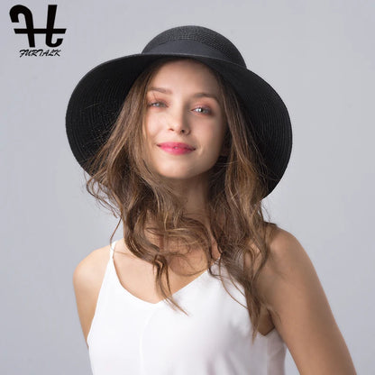 Panama Sun Hat for Women Summer Hat UV Protection Floppy Beach Straw Hat Wide Brim Travel Sun Cap