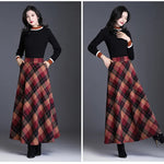 Women's Wool Thick Warm Plaid Skirts British Style Clothing with Pockets Pleated A-Line Midi Tartan Skirt