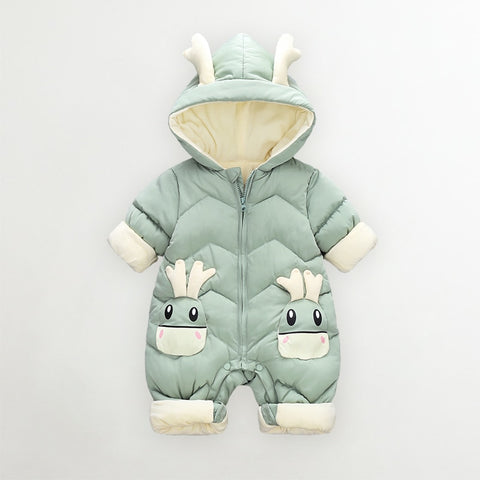 Baby Winter Snowsuit Newborn Velvet Thick Hooded Deer Ears Romper 0-2 Years Casual Gift